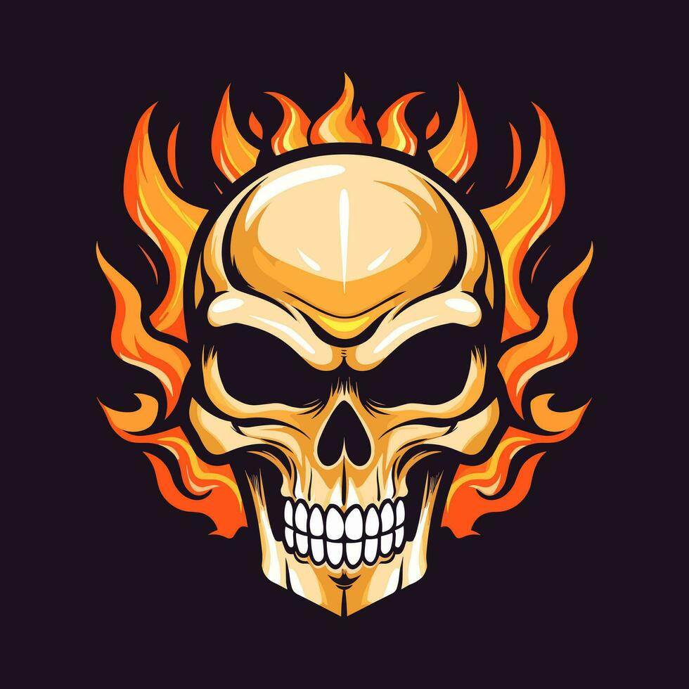 flaming skull vector clip art illustration radiating intense heat and an edgy vibe, perfect for rock bands and alternative themed designs