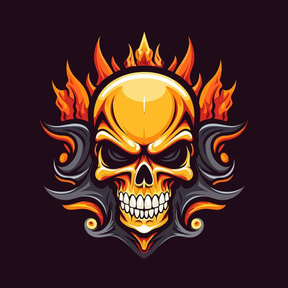 flaming skull vector clip art illustration radiating intense heat and an edgy vibe, perfect for rock bands and alternative themed designs