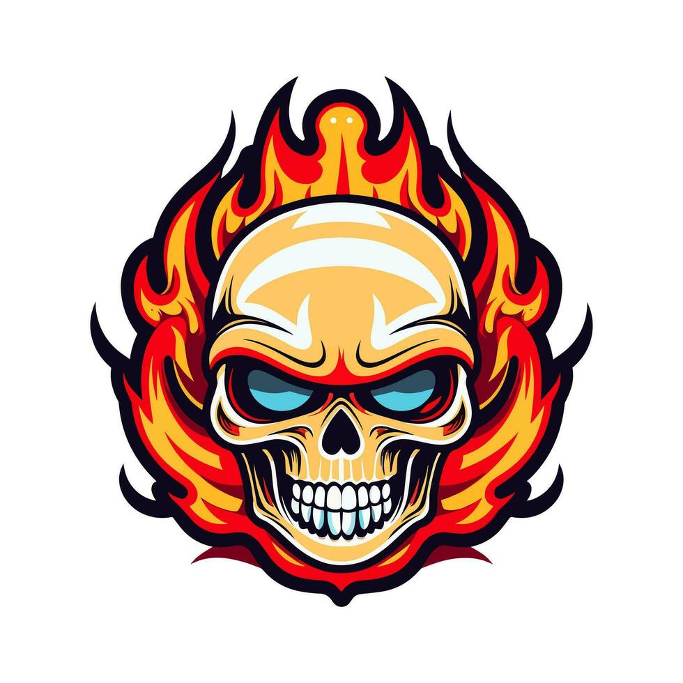 flaming skull vector clip art illustration