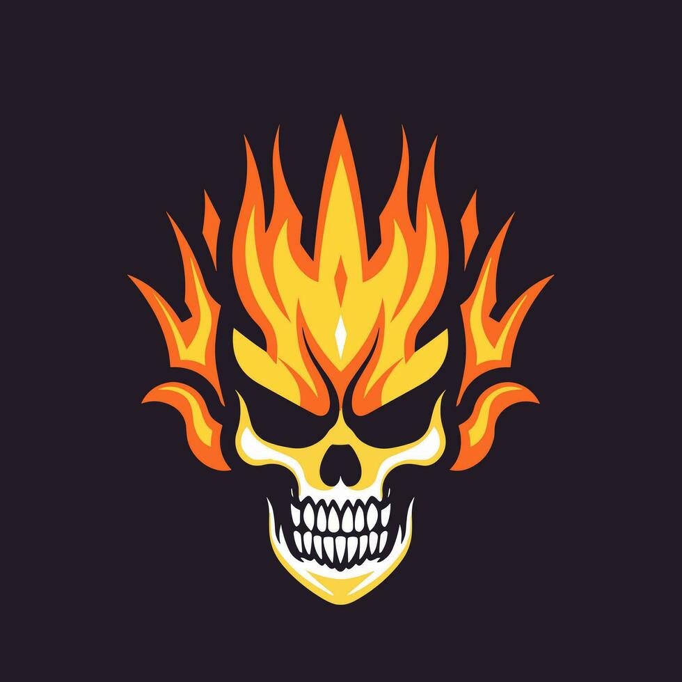 flaming skull vector clip art illustration radiating intense heat and an edgy vibe, perfect for rock bands and alternative themed designs