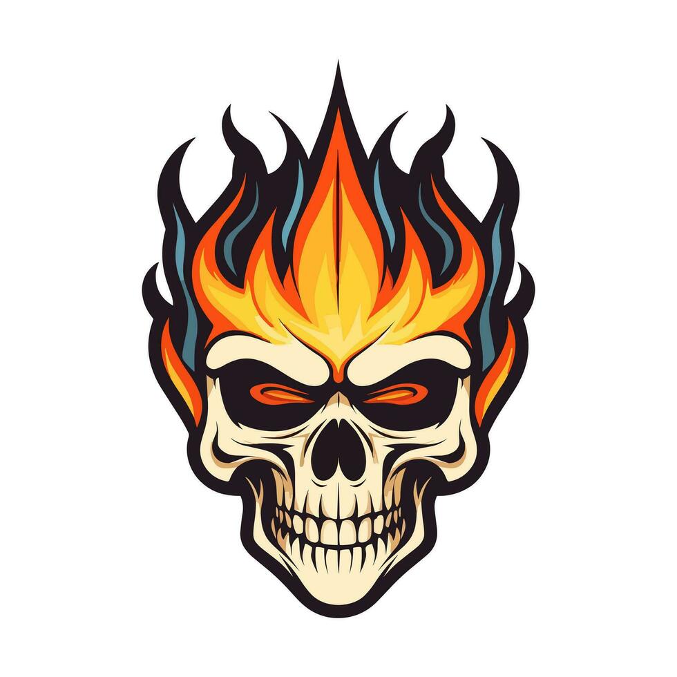 flaming skull vector clip art illustration radiating intense heat and an edgy vibe, perfect for rock bands and alternative themed designs