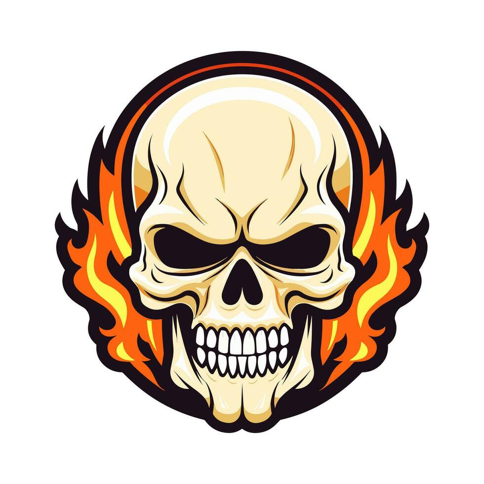 flaming skull vector clip art illustration radiating intense heat and an edgy vibe, perfect for rock bands and alternative themed designs