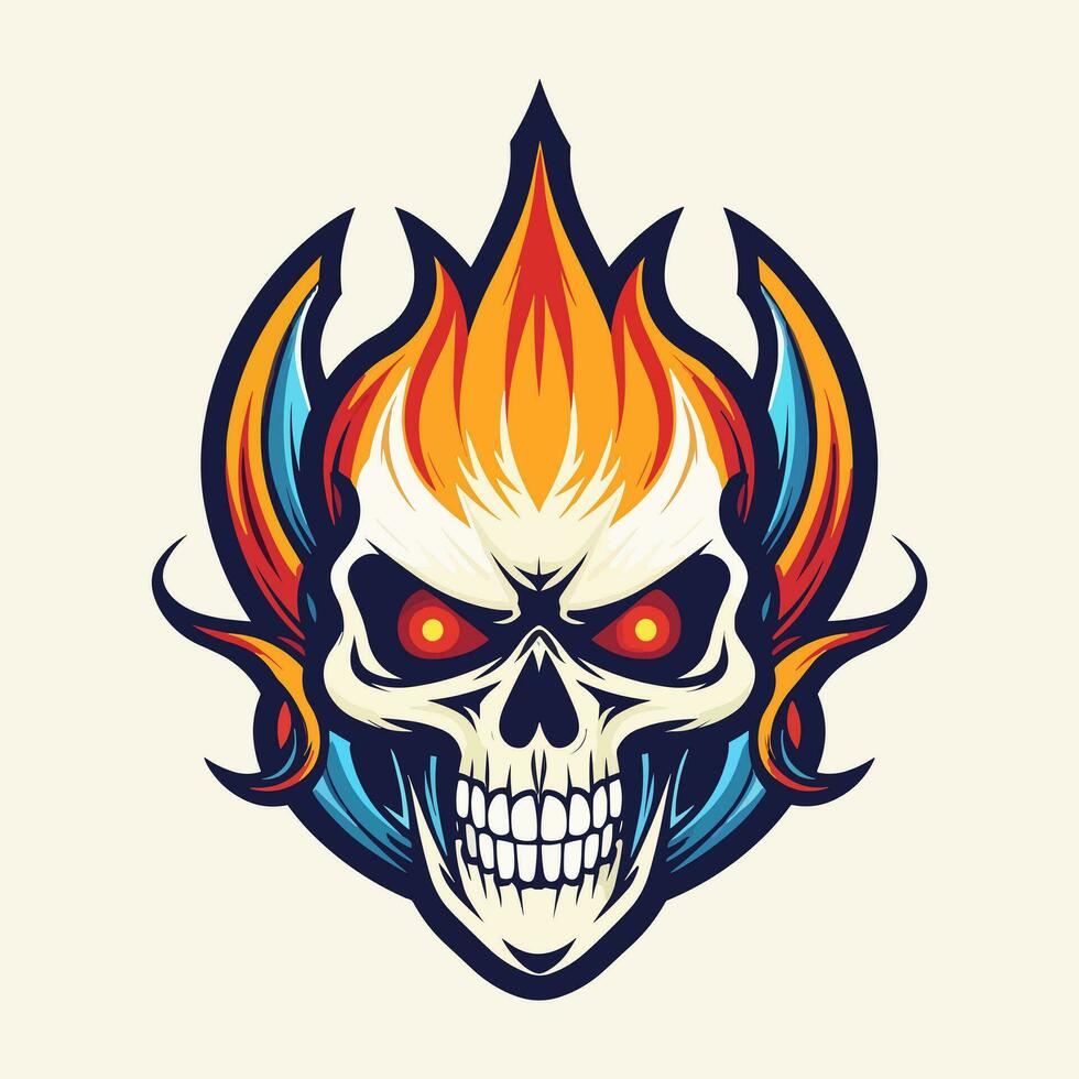 flaming skull vector clip art illustration