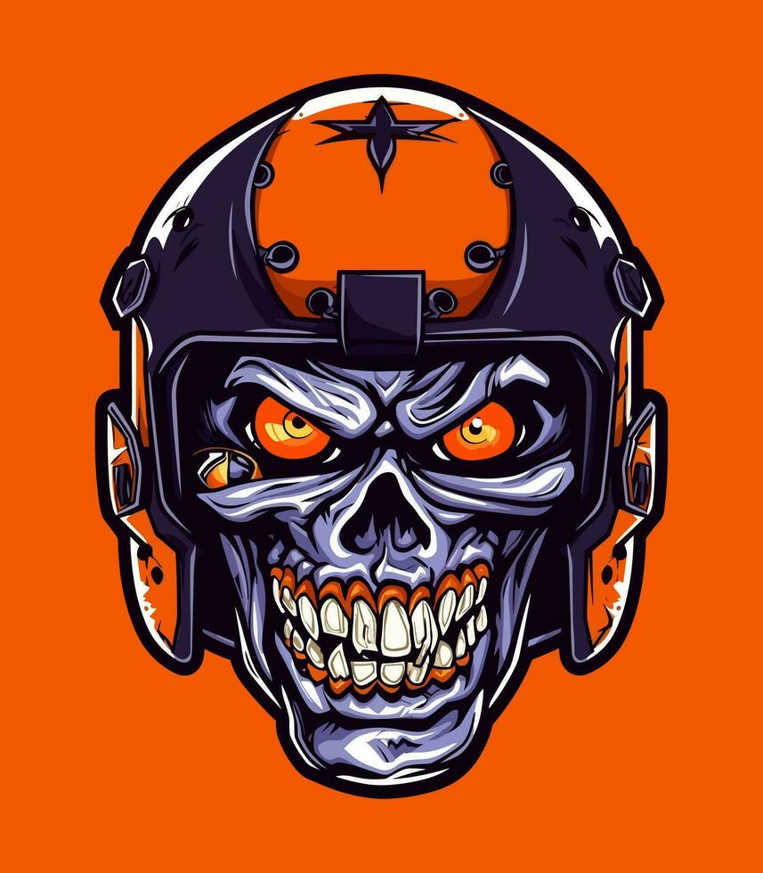 Skull zombie wearing helmet vector clip art illustration 25918609