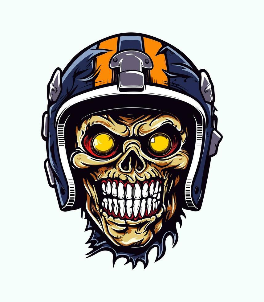 Skull zombie wearing helmet vector clip art illustration