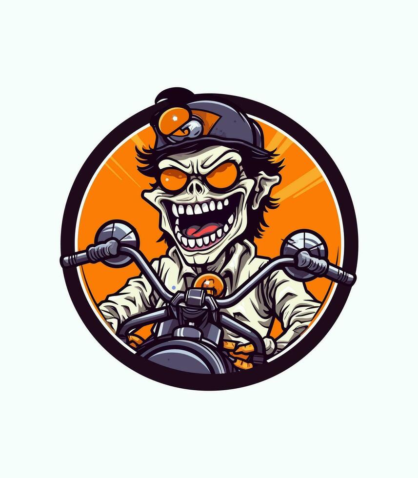 Skull zombie riding motorcycle illustration vector