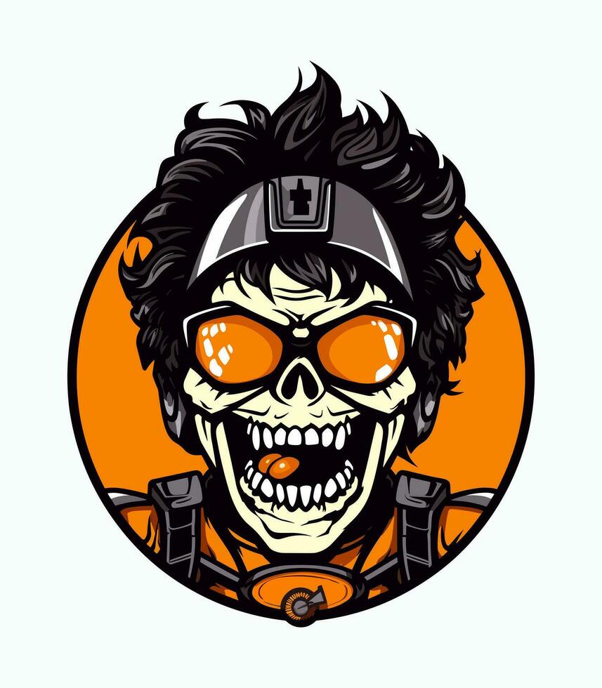 Skull zombie wearing helmet vector clip art illustration 25918636