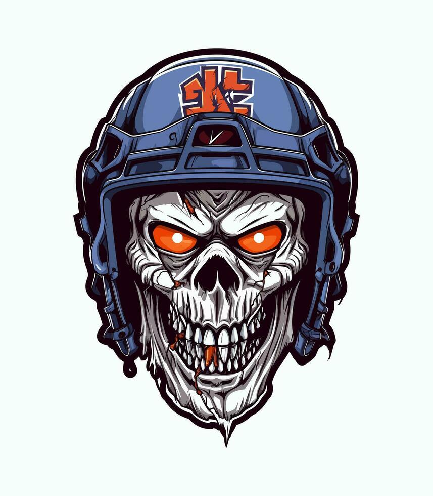 Skull zombie wearing helmet vector clip art illustration 25918643