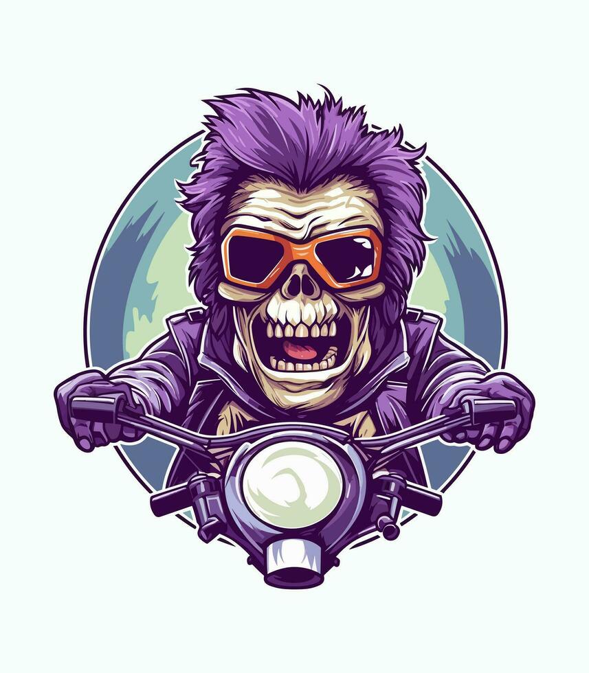 cráneo zombi montando motocicleta ilustración vector