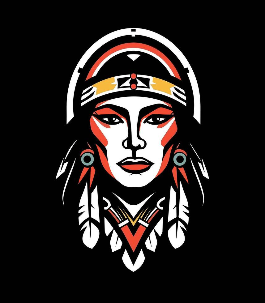 Beautiful native indian american girl head vector clip art illustration