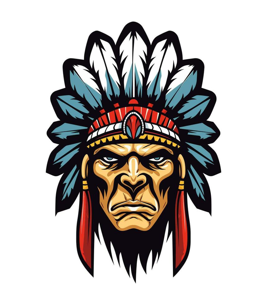 Native indian american head vector clip art illustration