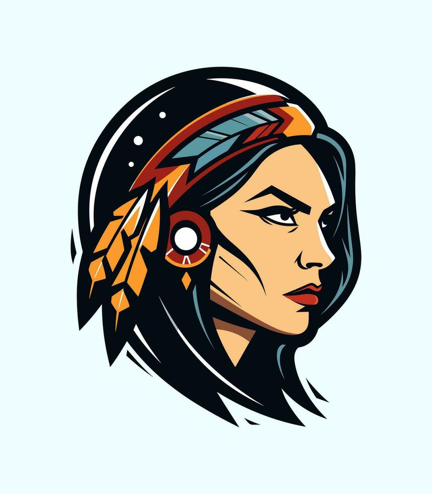 Beautiful native indian american girl head vector clip art illustration