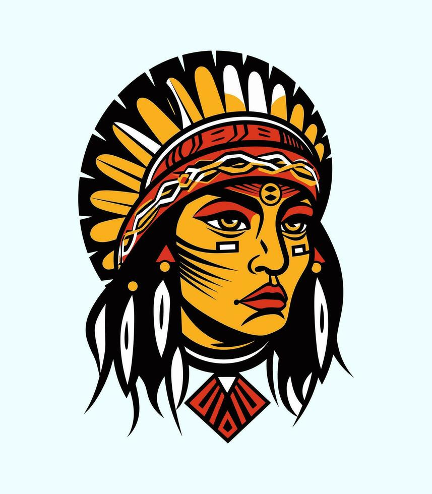 Beautiful native indian american girl head vector clip art illustration