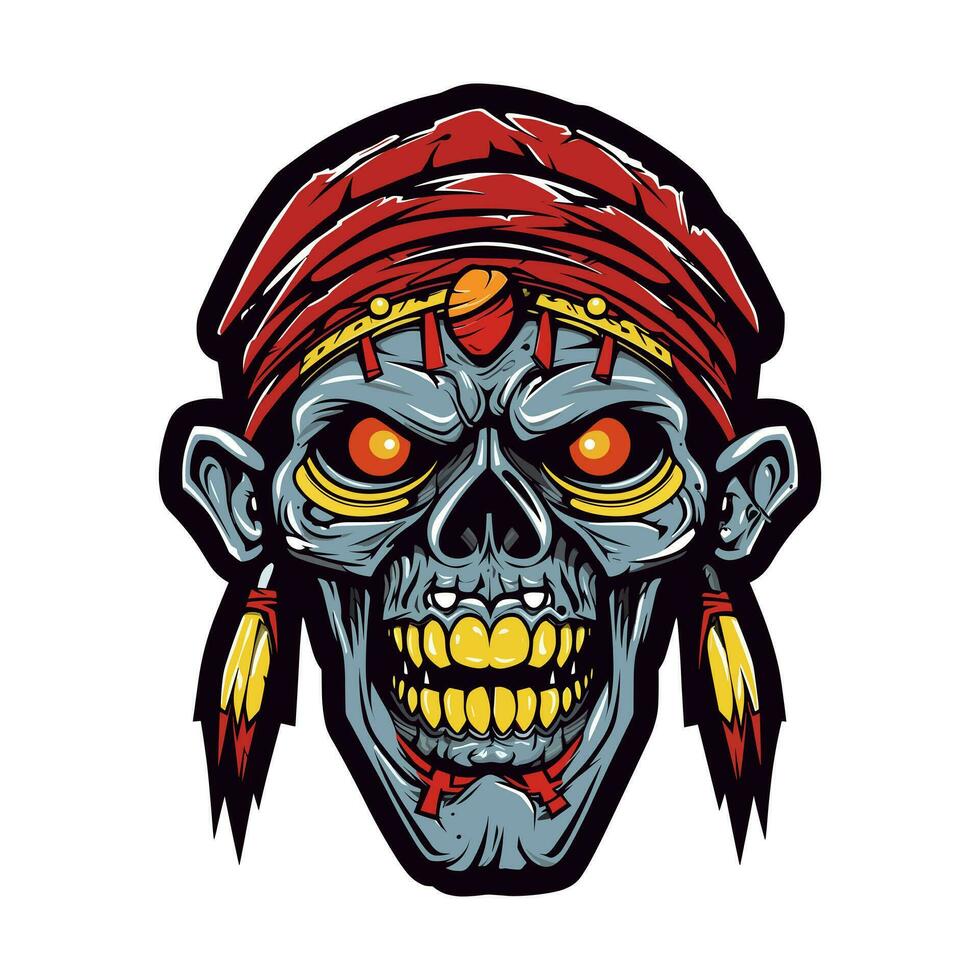 Native American Indian skull head vector clip art illustration, representing the connection between life and death, suitable for cultural events, music album covers, and spiritual