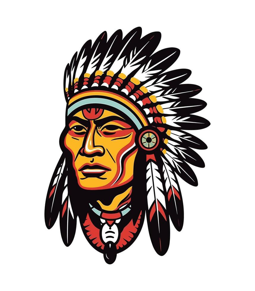 Native indian american head vector clip art illustration