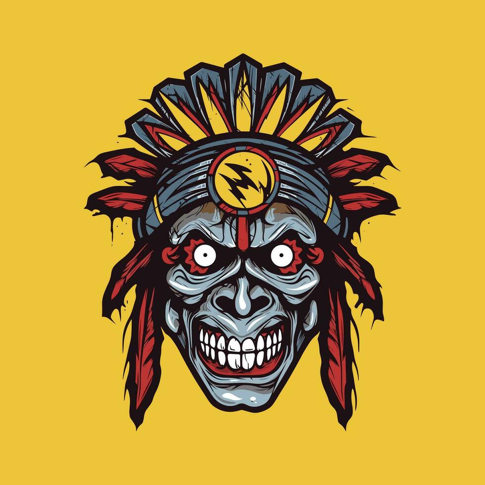 Native American Indian skull head vector clip art illustration, representing the connection between life and death, suitable for cultural events, music album covers, and spiritual