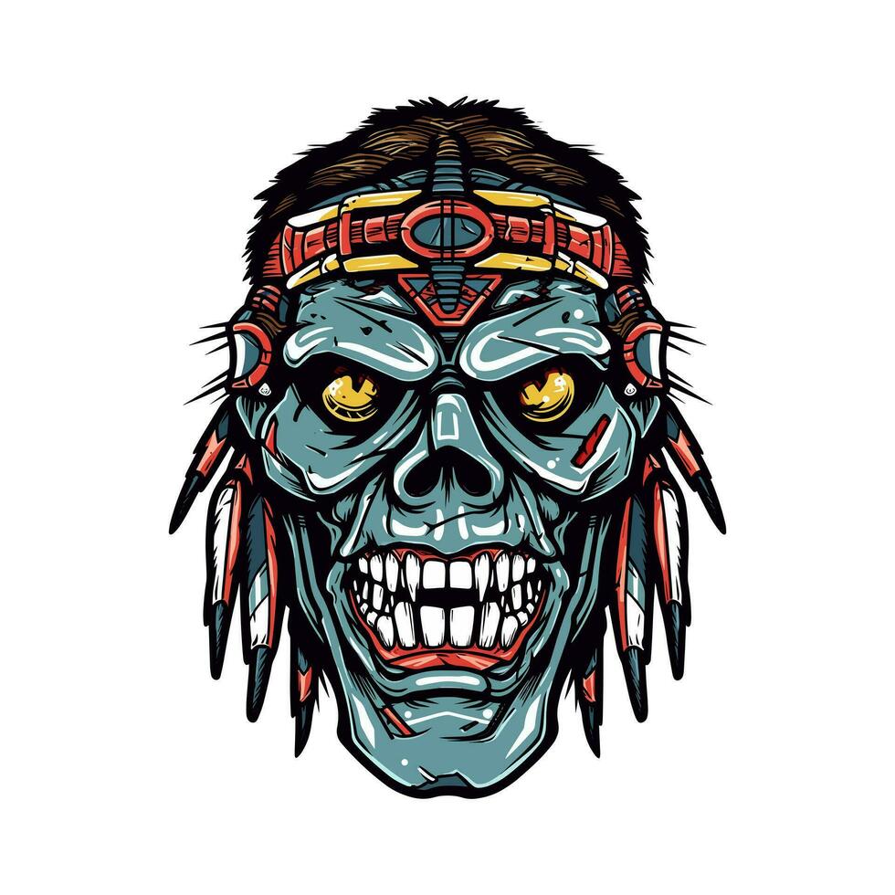 Native American Indian skull head vector clip art illustration, representing the connection between life and death, suitable for cultural events, music album covers, and spiritual