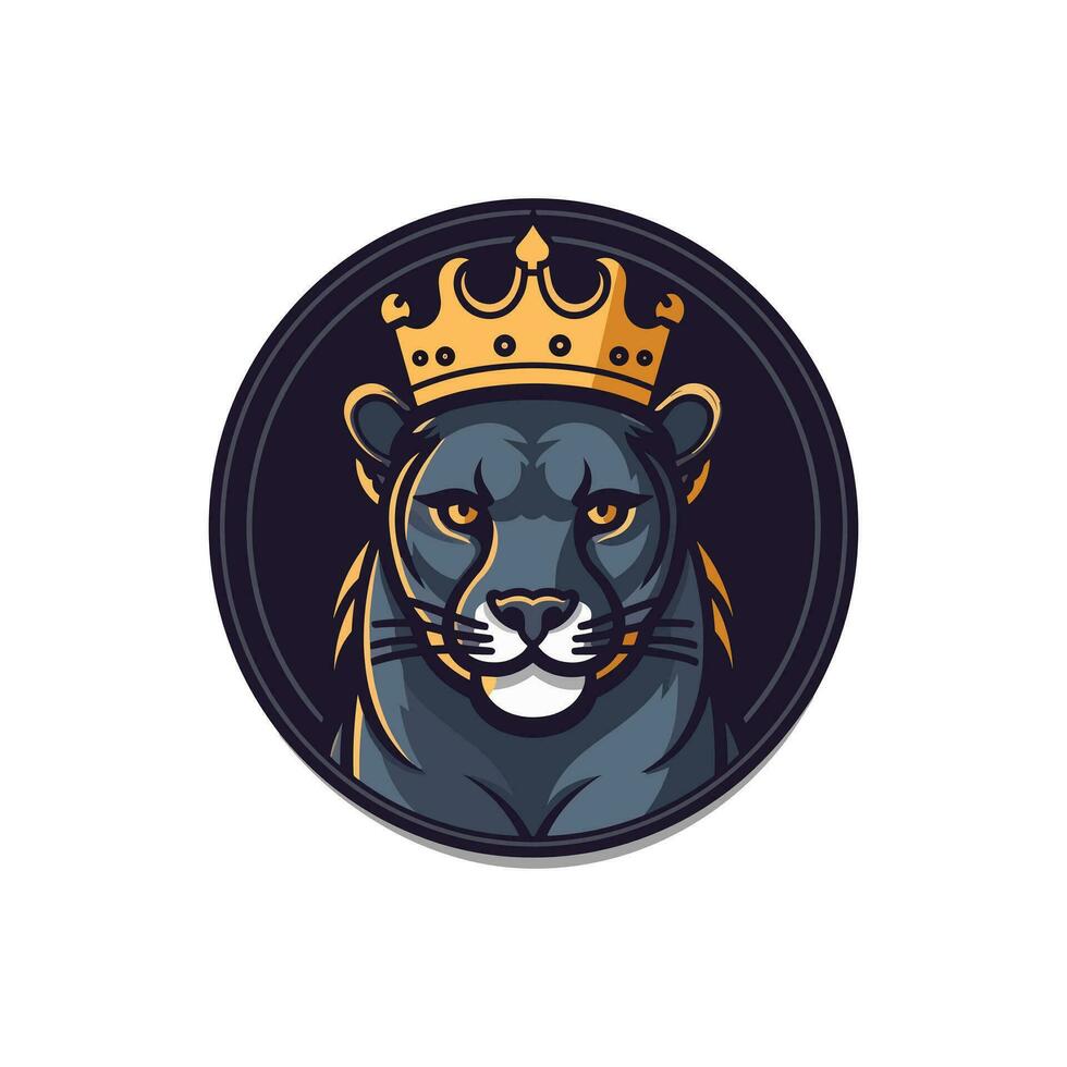 Panther head wearing a crown vector clip art illustration