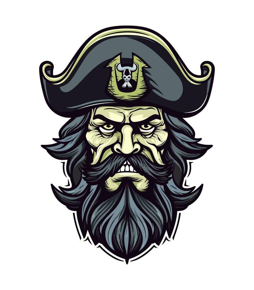 Pirates skull zombie head vector clip art illustration