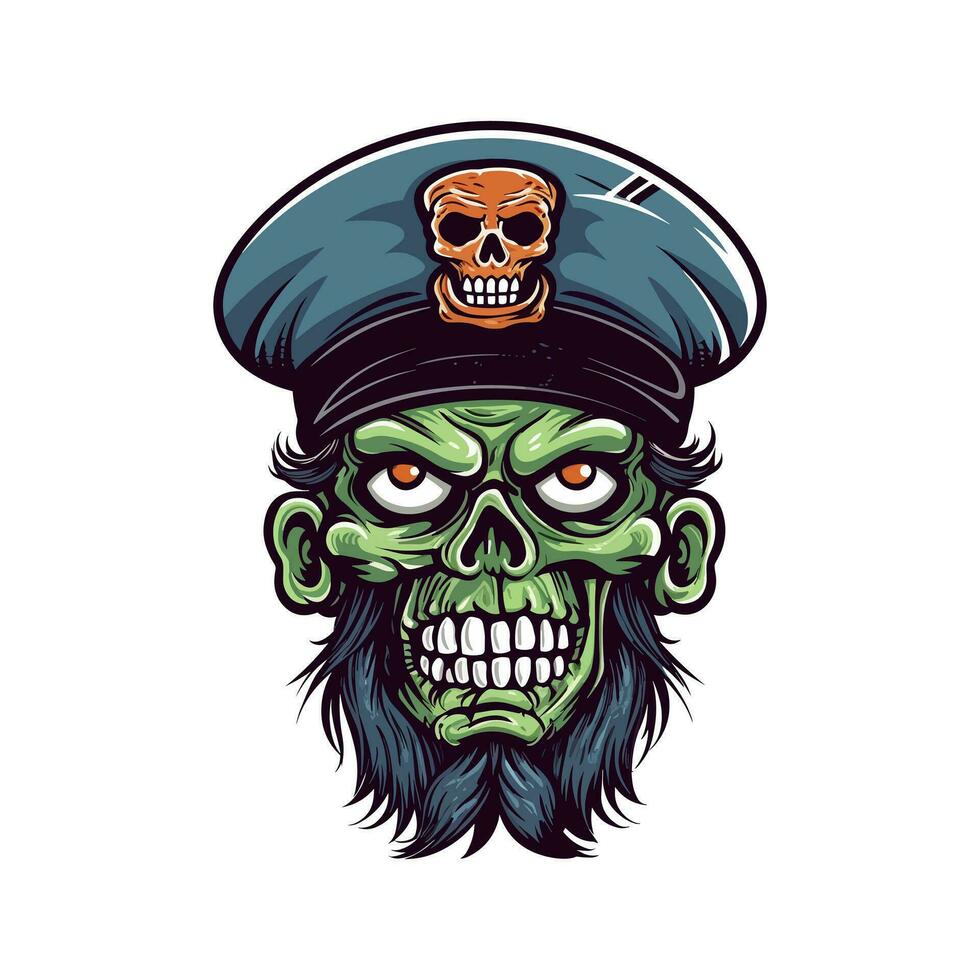 Pirates skull zombie head vector clip art illustration