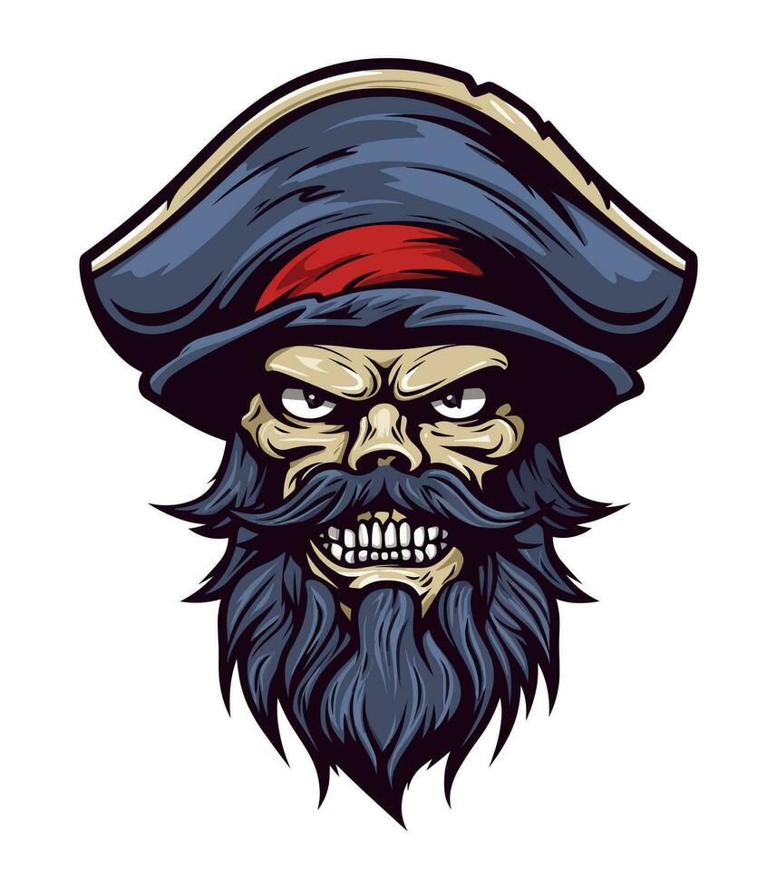 Pirates skull zombie head vector clip art illustration