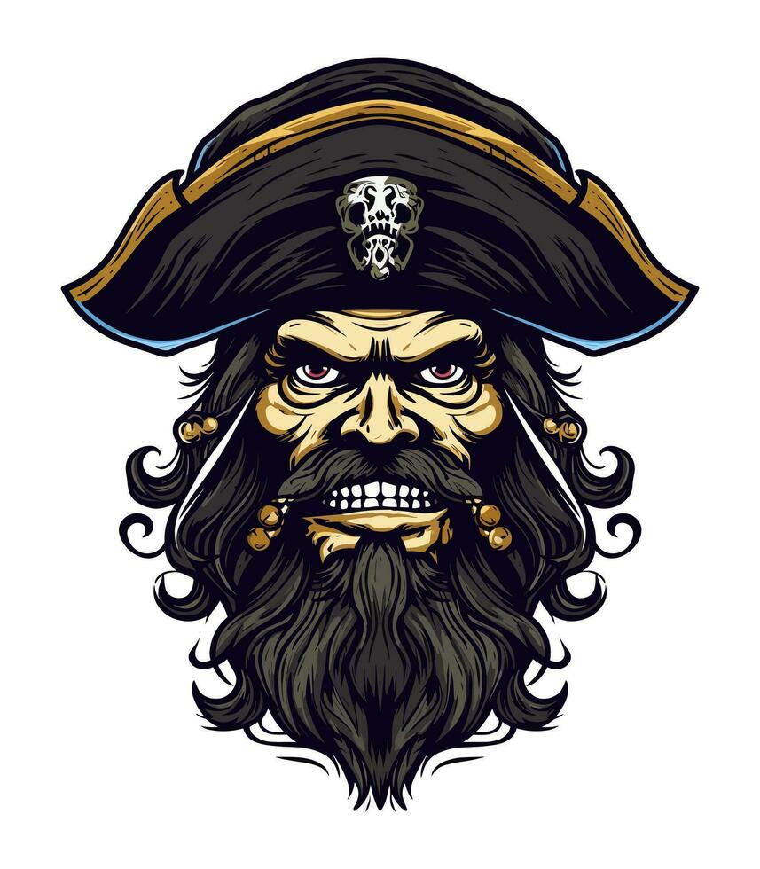 Pirates skull zombie head vector clip art illustration