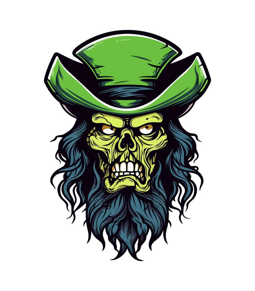 Pirates skull zombie head vector clip art illustration