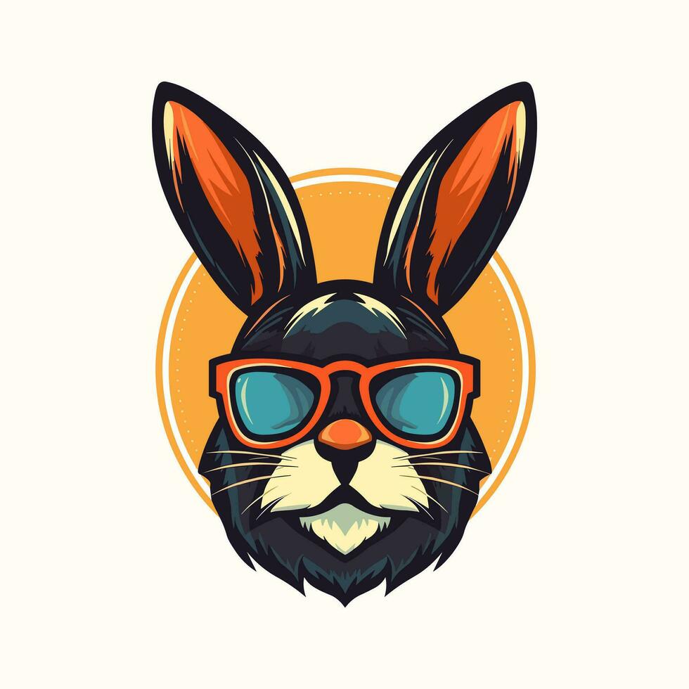 A cool and stylish rabbit wearing sunglasses vector clip art illustration, exuding a sense of confidence and trendiness, perfect for fashion forward designs and hip branding