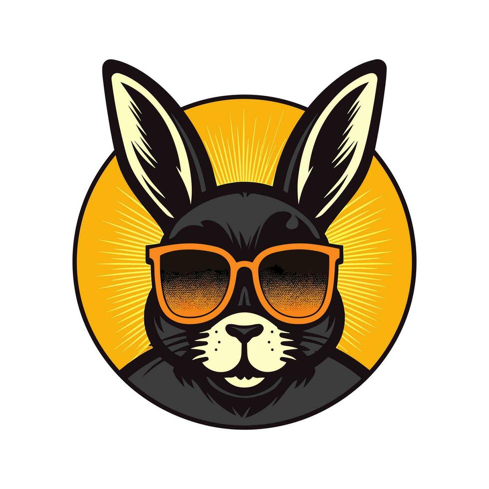 A cool and stylish rabbit wearing sunglasses vector clip art illustration, exuding a sense of confidence and trendiness, perfect for fashion forward designs and hip branding