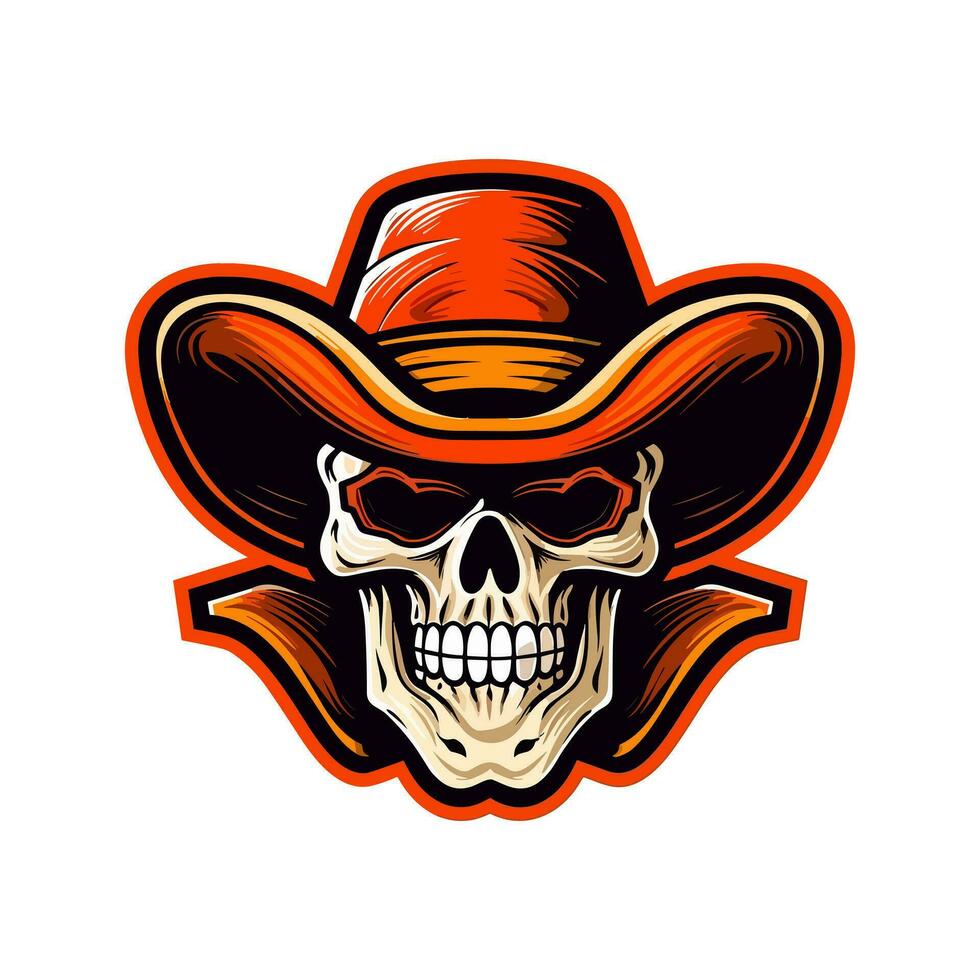 Skull wearing cowboy hat vector clip art illustration