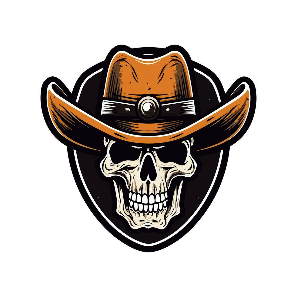 Skull wearing cowboy hat vector clip art illustration