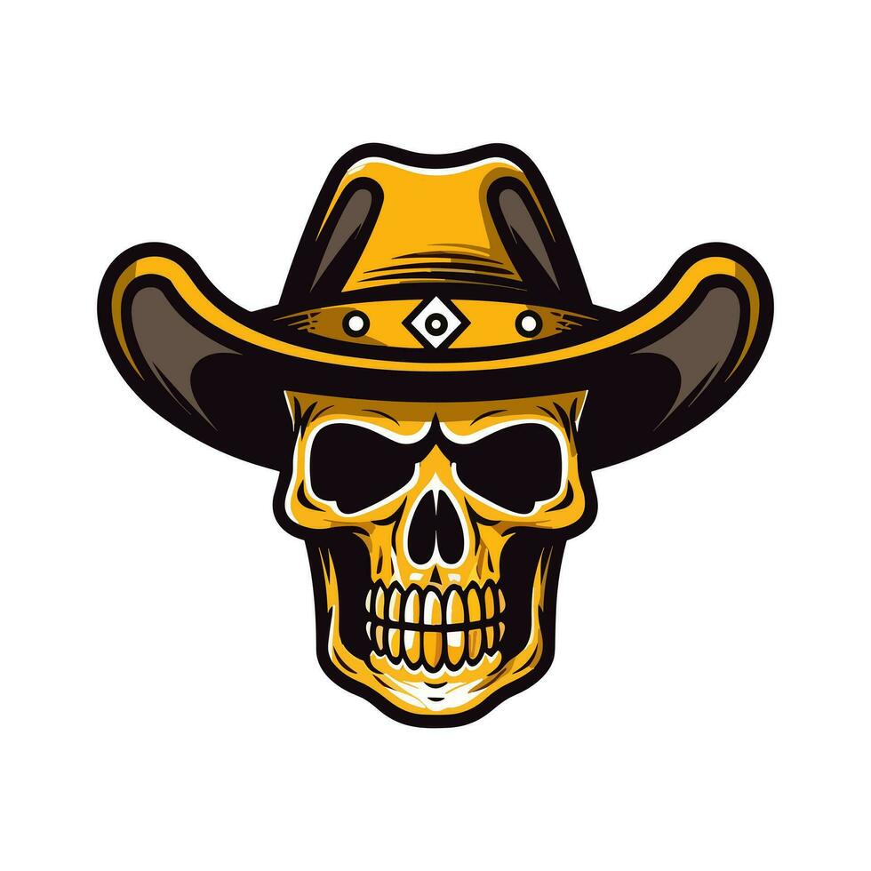 Skull wearing cowboy hat vector clip art illustration