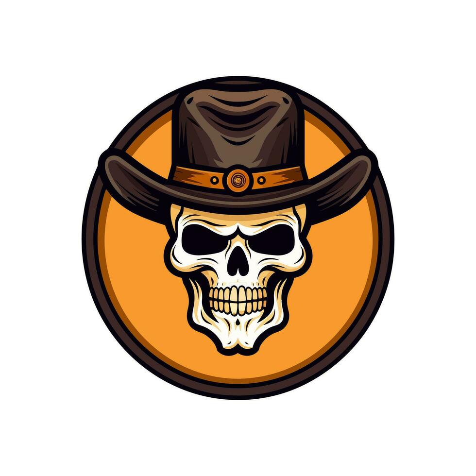 Skull wearing cowboy hat vector clip art illustration