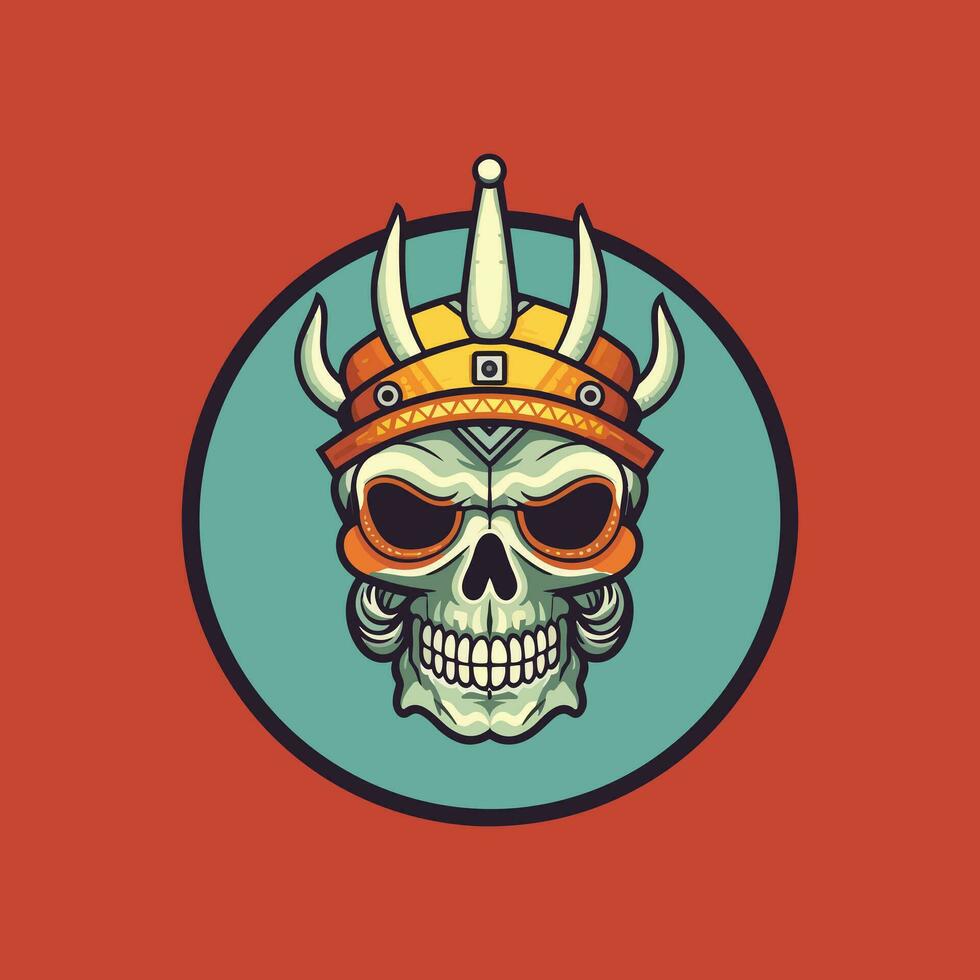 Skull warrior flat design vector clip art illustration