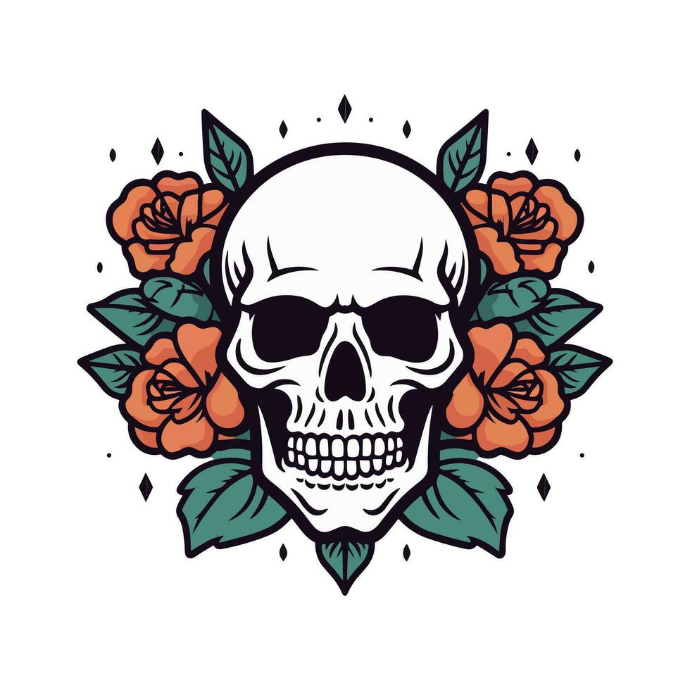 skull head with flower decoration vector clip art illustration