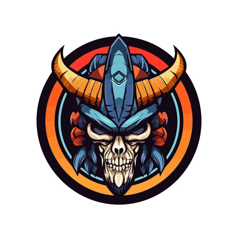 Skull warrior flat design vector clip art illustration