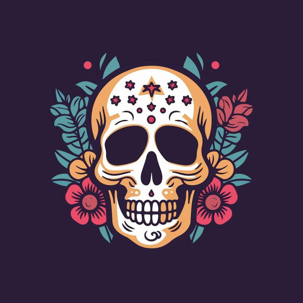 skull head with flower decoration vector clip art illustration