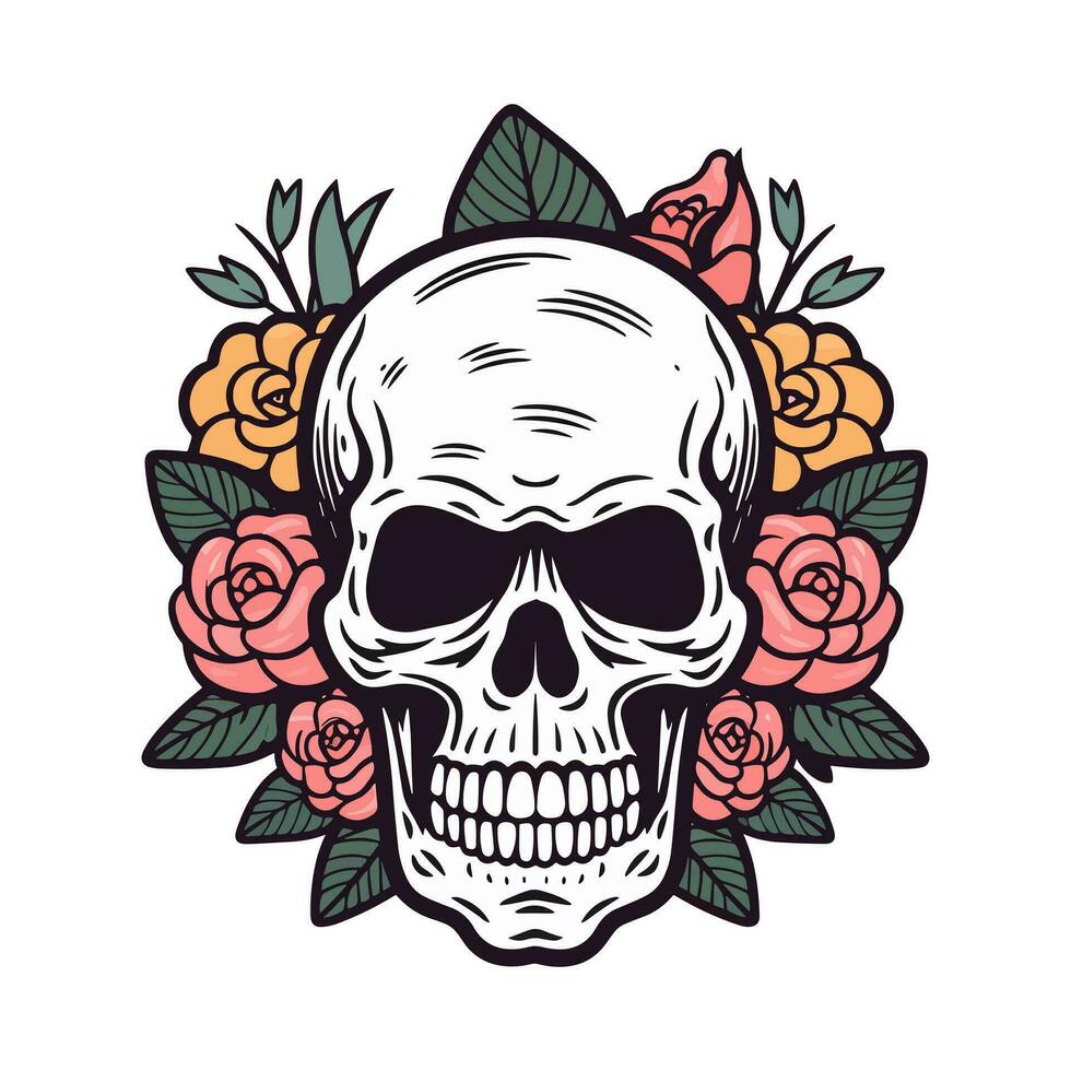 skull head with flower decoration vector clip art illustration