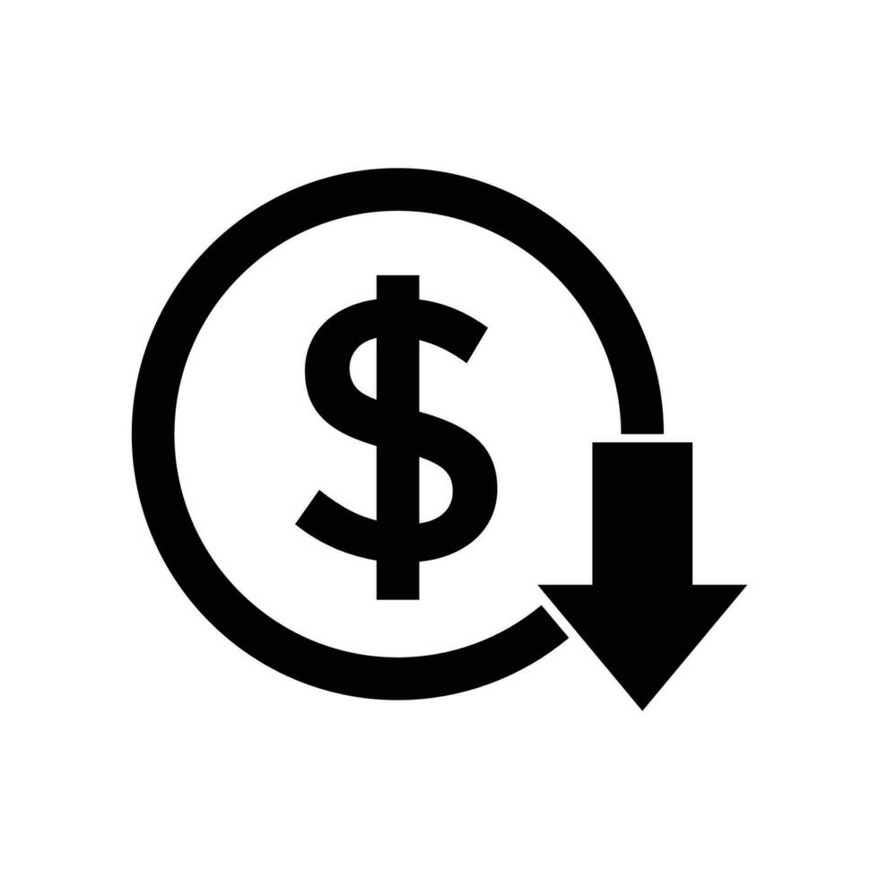 disminución icono, costo reducción icono vector símbolo