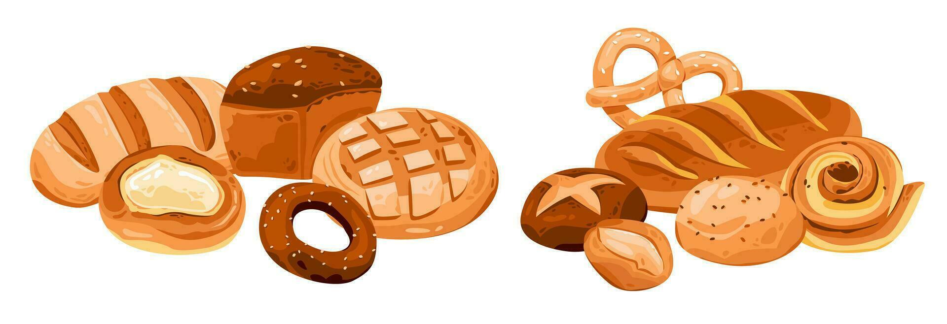 Bakery products. A variety of pastries from the dough. Homemade cakes. Cartoon vector illustration.