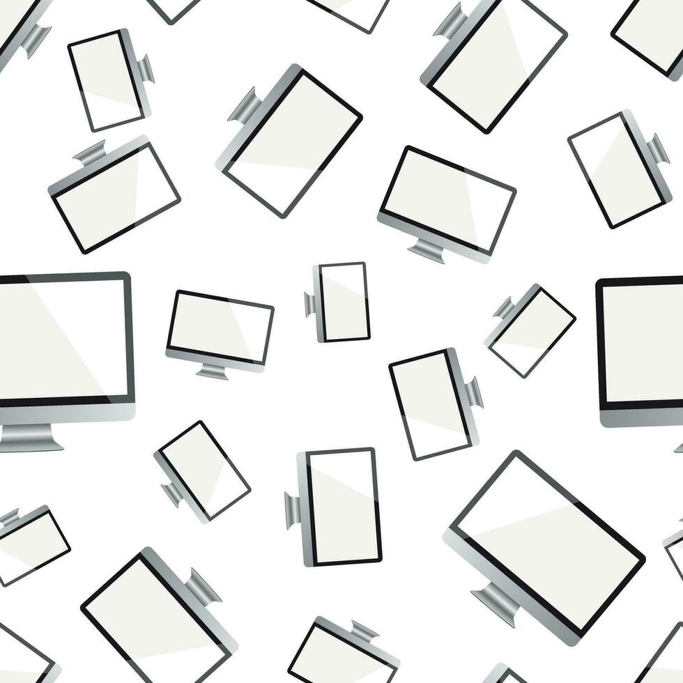 Desktop computer monitor seamless pattern background. Business flat vector illustration. Realistic device sign symbol pattern.