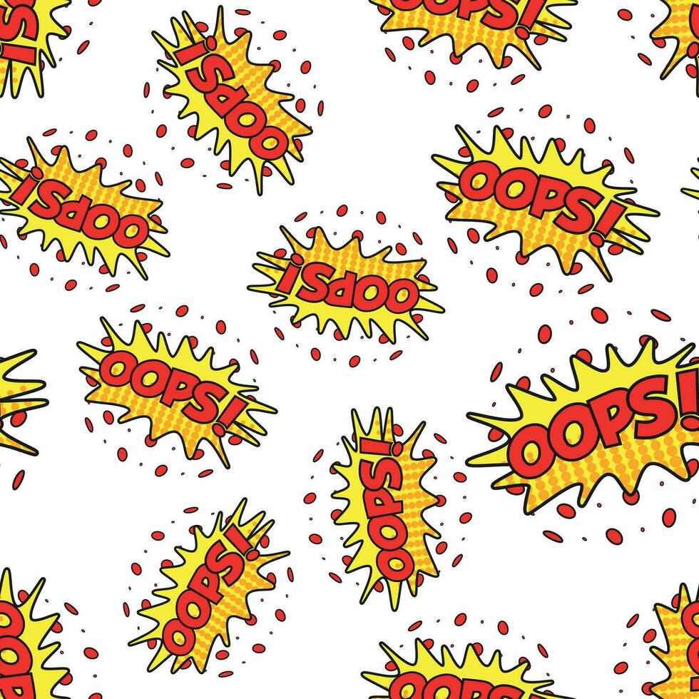 Oops comic sound effects seamless pattern background. Business flat vector illustration. Oops comic cartoon expression sign symbol pattern.
