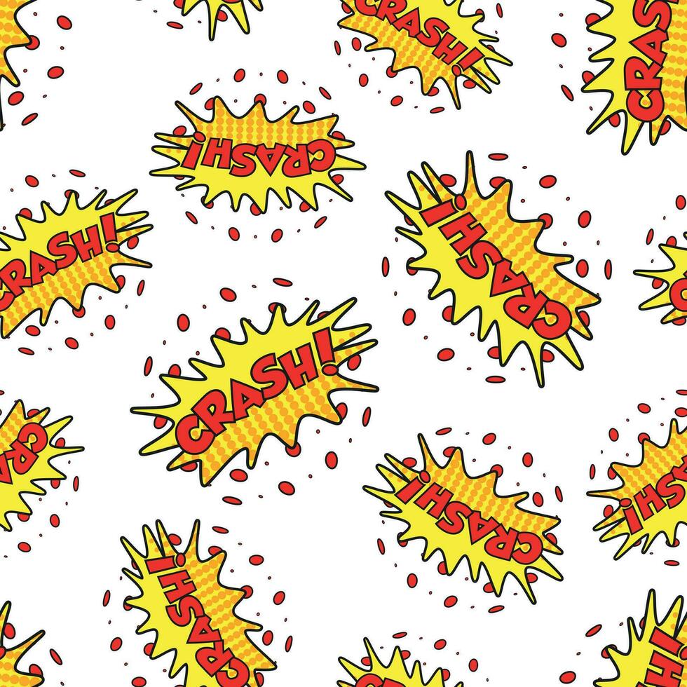 Crash comic sound effects seamless pattern background. Business flat vector illustration. Crash comic cartoon expression sign symbol pattern.