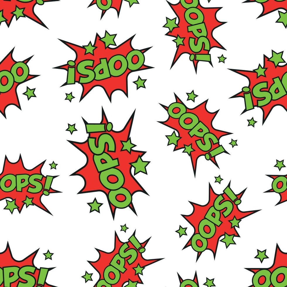 Oops comic sound effects seamless pattern background. Business flat vector illustration. Oops comic cartoon expression sign symbol pattern.