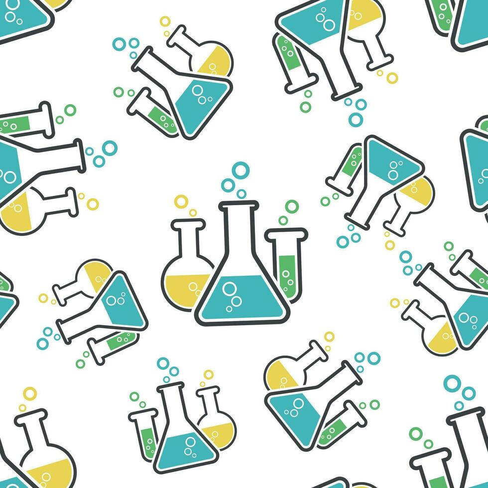 Chemical test tube seamless pattern background. Business flat vector illustration. Experiment flasks sign symbol pattern.