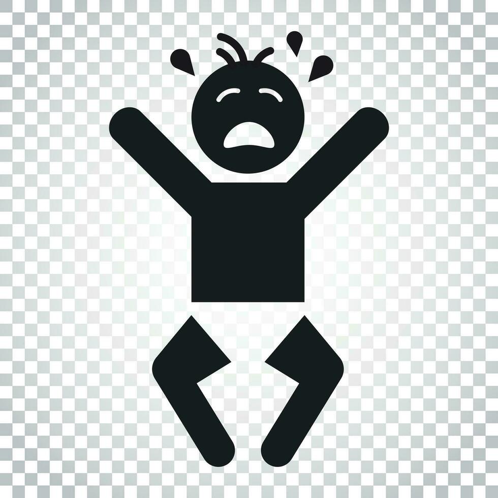 Crying baby vector icon. Anger emotions child flat illustration. Business concept simple flat pictogram on isolated background.