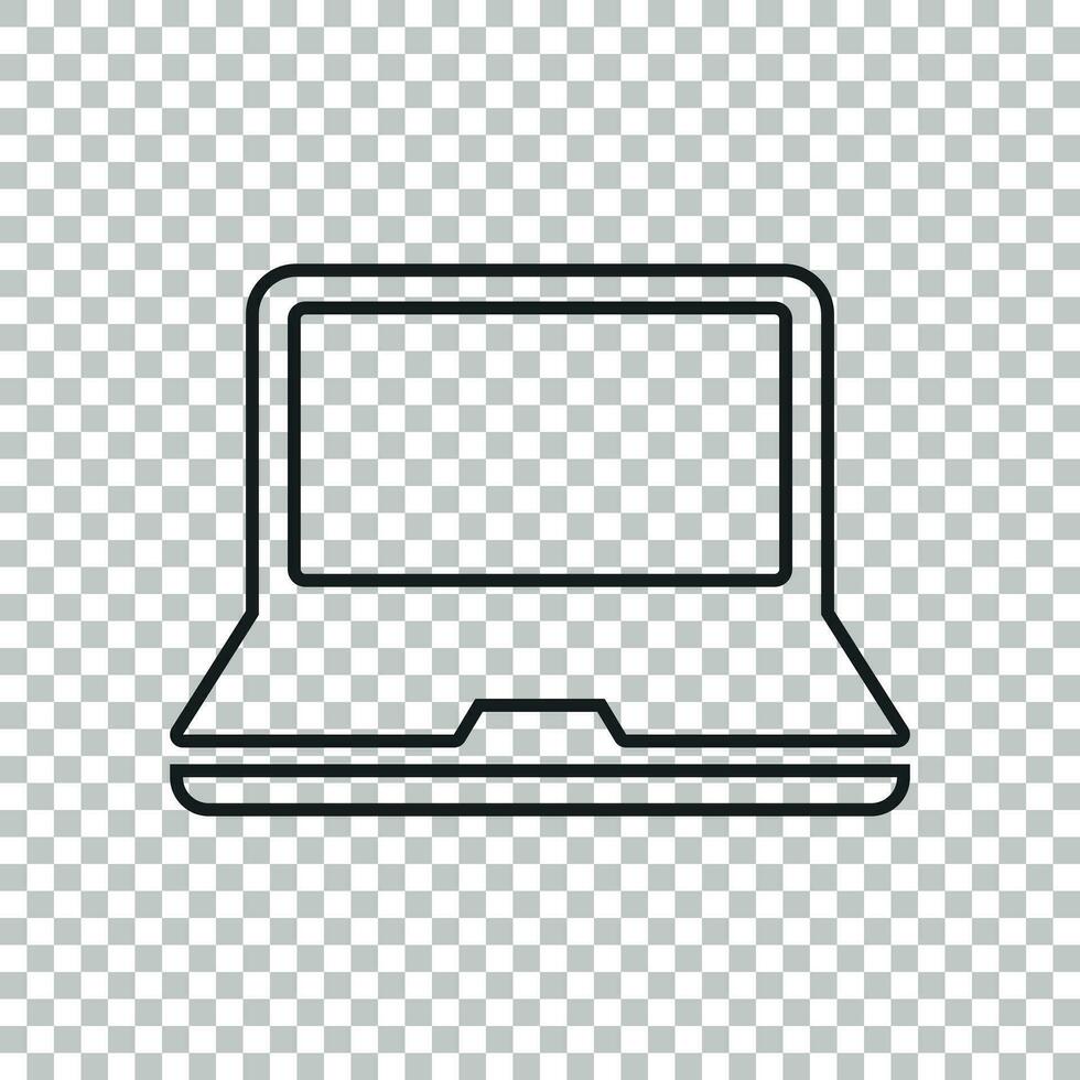 Computer notebook vector illustration in line style. Monitor flat icon.