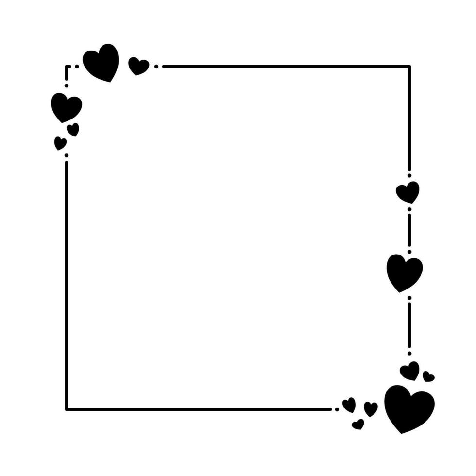 Black line square frame with little hearts. Vector illustration for decorate logo, text, wedding, greeting cards and any design.