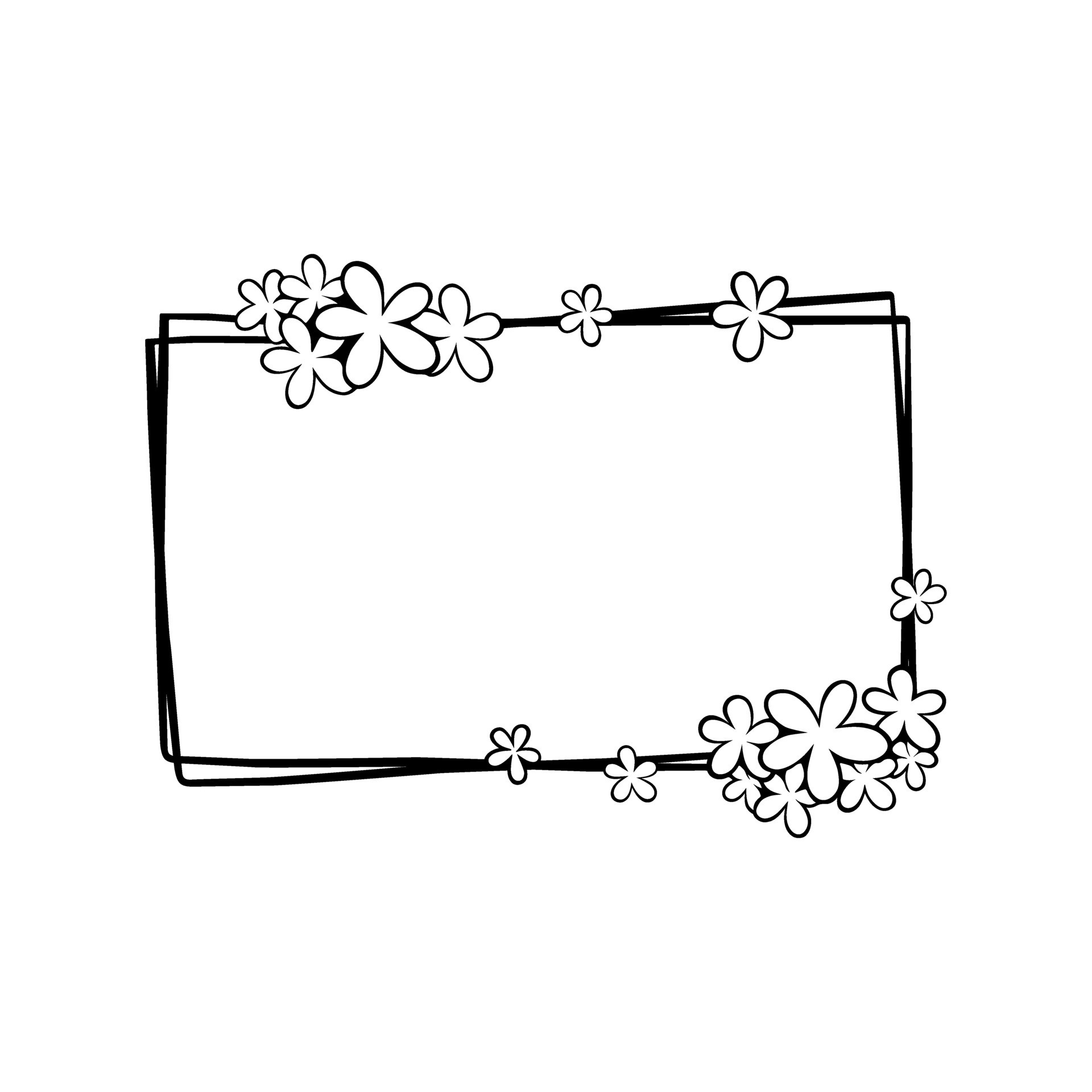 Black line Rectangle Frame with Flowers. Vector illustration for