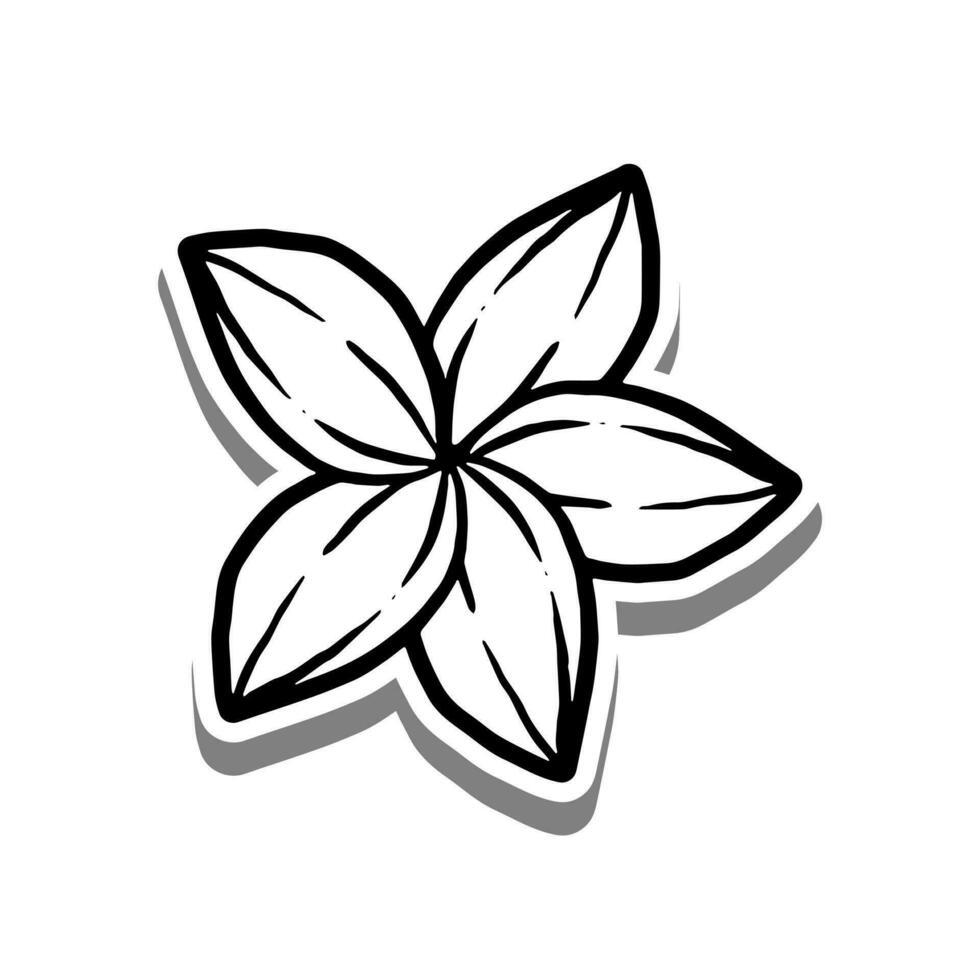 Black line Flower Bloom on white silhouette and gray shadow. Hand drawn cartoon style. Vector illustration for decorate, coloring and any design.